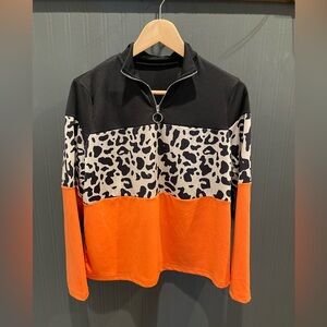 Cheetah colorblock long sleeve shirt top‎ medium casual lightweight pullover